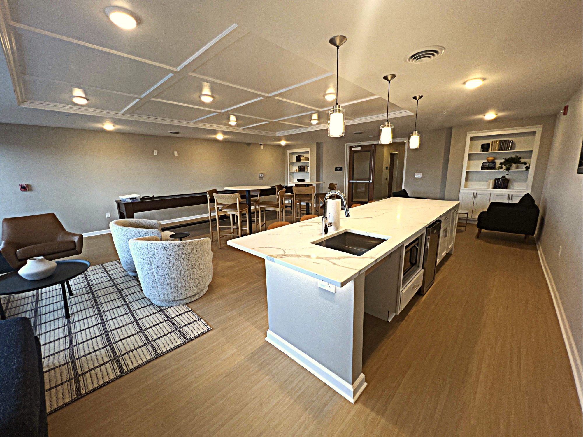 Clubhouse kitchen island and seating