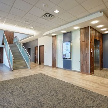 Office building lobby with elevators
